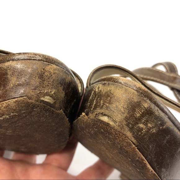 Prada authentic brown leather stacked heel sandal cross straps open toe EU 38 - Picture 8 of 12